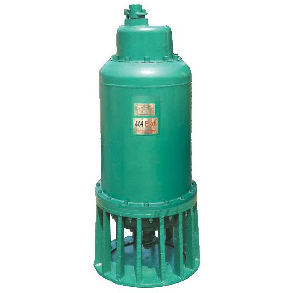 礦用隔煤型潛水?dāng)嚢璞?/></p><p>BQS2.2kW～315kW全揚(yáng)程礦用隔爆型排污排沙攪拌泵是我公司依據(jù)MT/T671-2005標(biāo)準(zhǔn)，針對煤礦井下含有大量煤泥的特點(diǎn)，在原有礦用隔爆型排污排沙潛水電泵的基礎(chǔ)上和江蘇大學(xué)聯(lián)合開發(fā)的節(jié)能產(chǎn)品。該產(chǎn)品創(chuàng)新設(shè)計(jì)是在泵體下部裝有攪拌器，屬機(jī)電泵一體化設(shè)備，可有效排除煤礦井下含有煤泥、煤沙等污水污物。本系列產(chǎn)品利用江蘇大學(xué)兩項(xiàng)專利技術(shù)，把水力部分即葉輪、渦殼設(shè)計(jì)成雙流道、葉輪葉片兩片出口寬度大于30mm，確保了過流能力強(qiáng)，葉輪葉片曲線采用專利技術(shù)，確保產(chǎn)品在任何工況點(diǎn)下使用輸入功率均不超出配套的電機(jī)功率即無過載，可做到一機(jī)多用，為用戶提供了很大方便，節(jié)約能源10%以上。為了使泵在有水或無水情況下運(yùn)行，我們將此產(chǎn)品設(shè)計(jì)成夾層強(qiáng)冷結(jié)構(gòu)，因而我們此系列潛水電泵完全可滿足煤礦井下的使用。與國內(nèi)同類產(chǎn)品相比具有技術(shù)性能優(yōu)越、節(jié)約降耗的特點(diǎn)。<br/></p><p style=